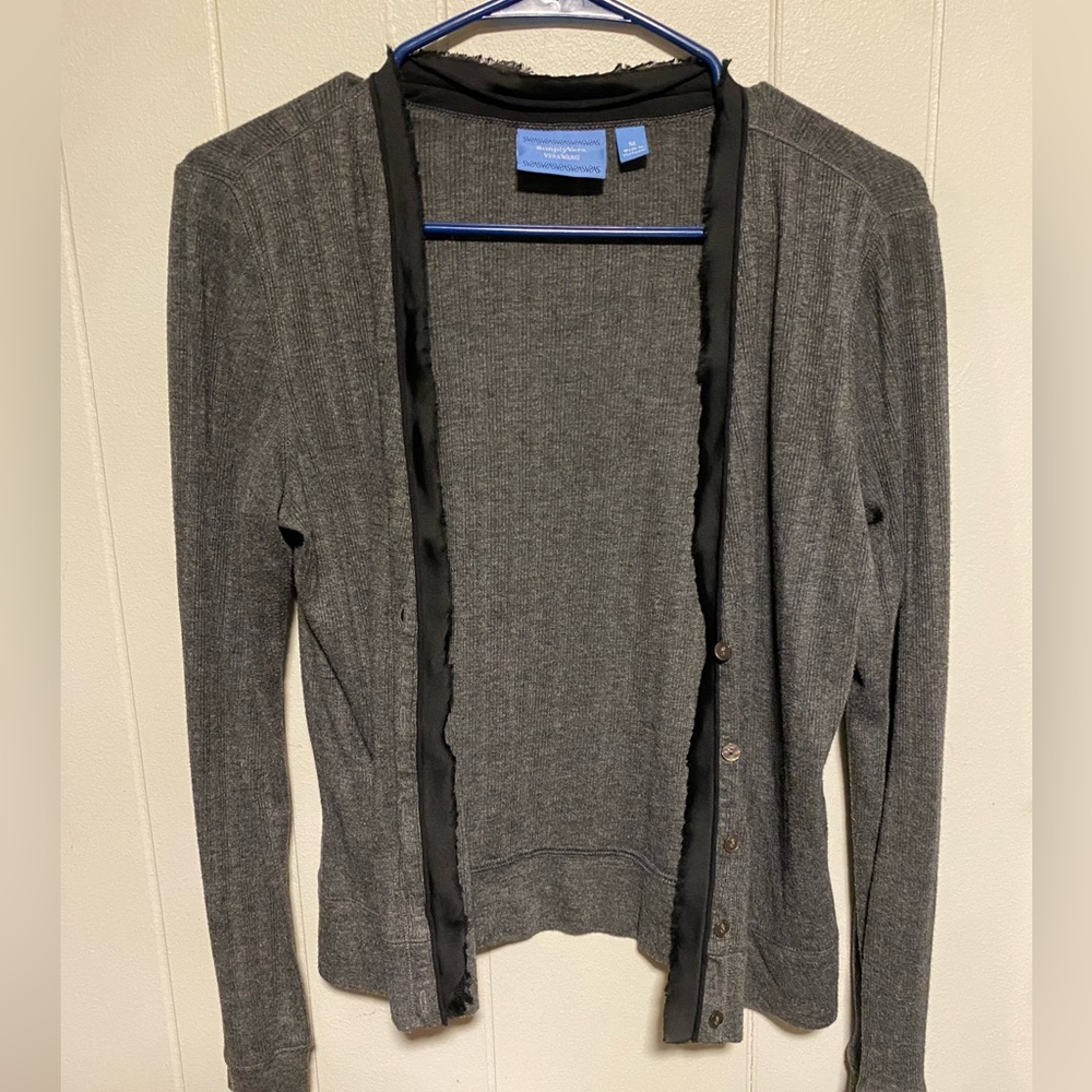 Simply Vera Vera Wang Grey Cardigan with Black Satin trim M